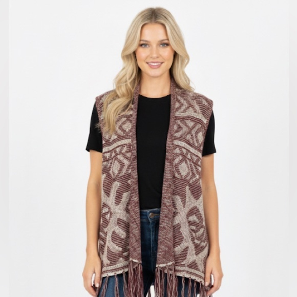 CHERISH large boho open fringe sweater cardigan